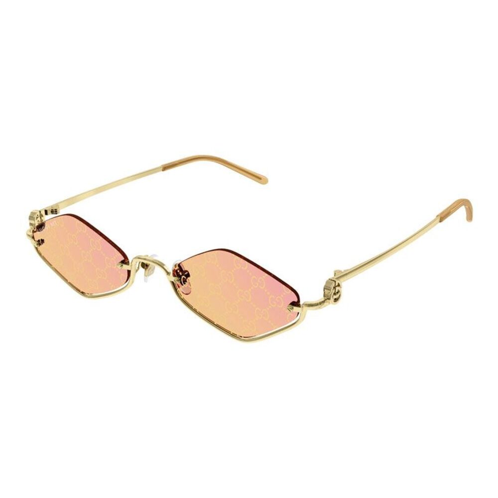 Gucci Sunglasses Geometric Semi Rim, Gold Frame and Rose Mirror to Dark Yellow